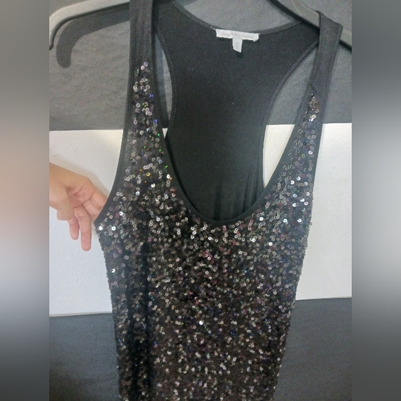 NEW Charlotte Russe Women Black sequined tank tee top - Picture 3 of 10